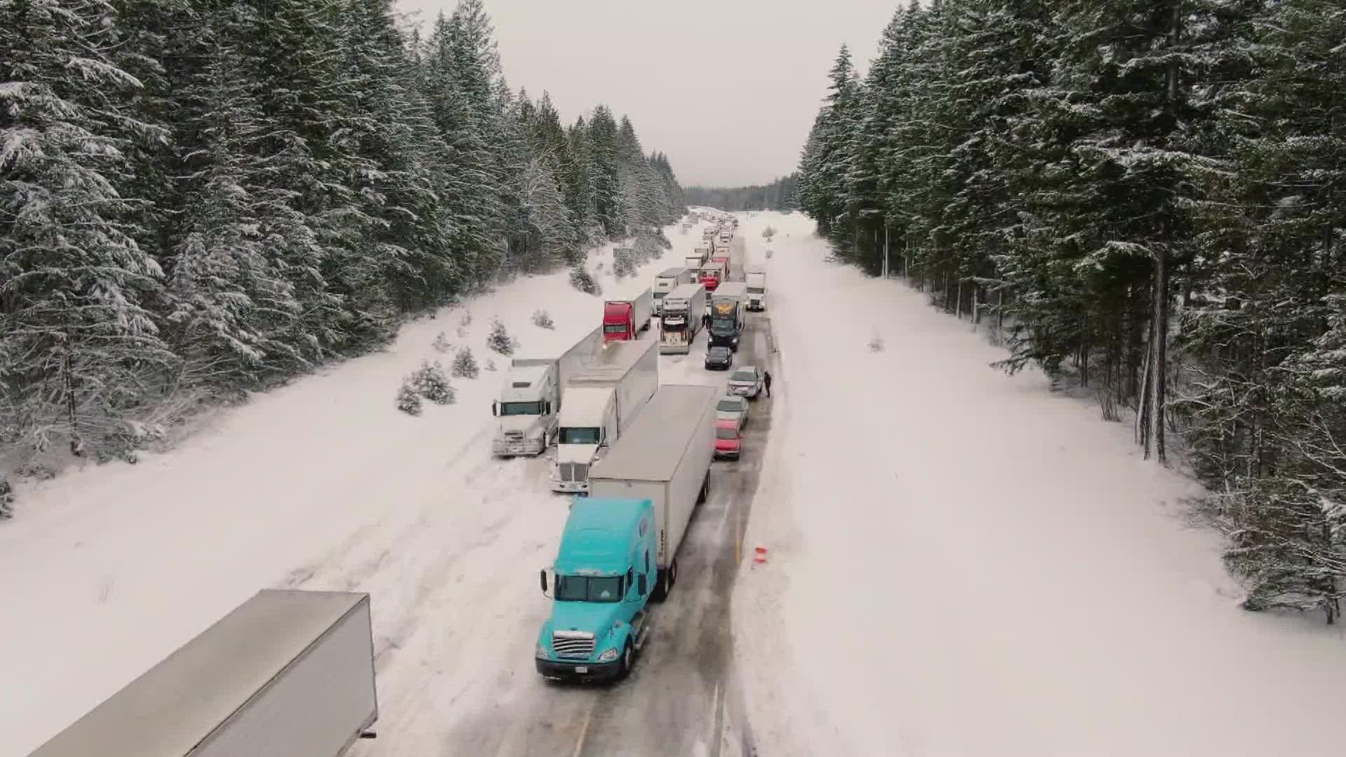 Threat of avalanche shut down I-90 over Snoqualmie Pass.