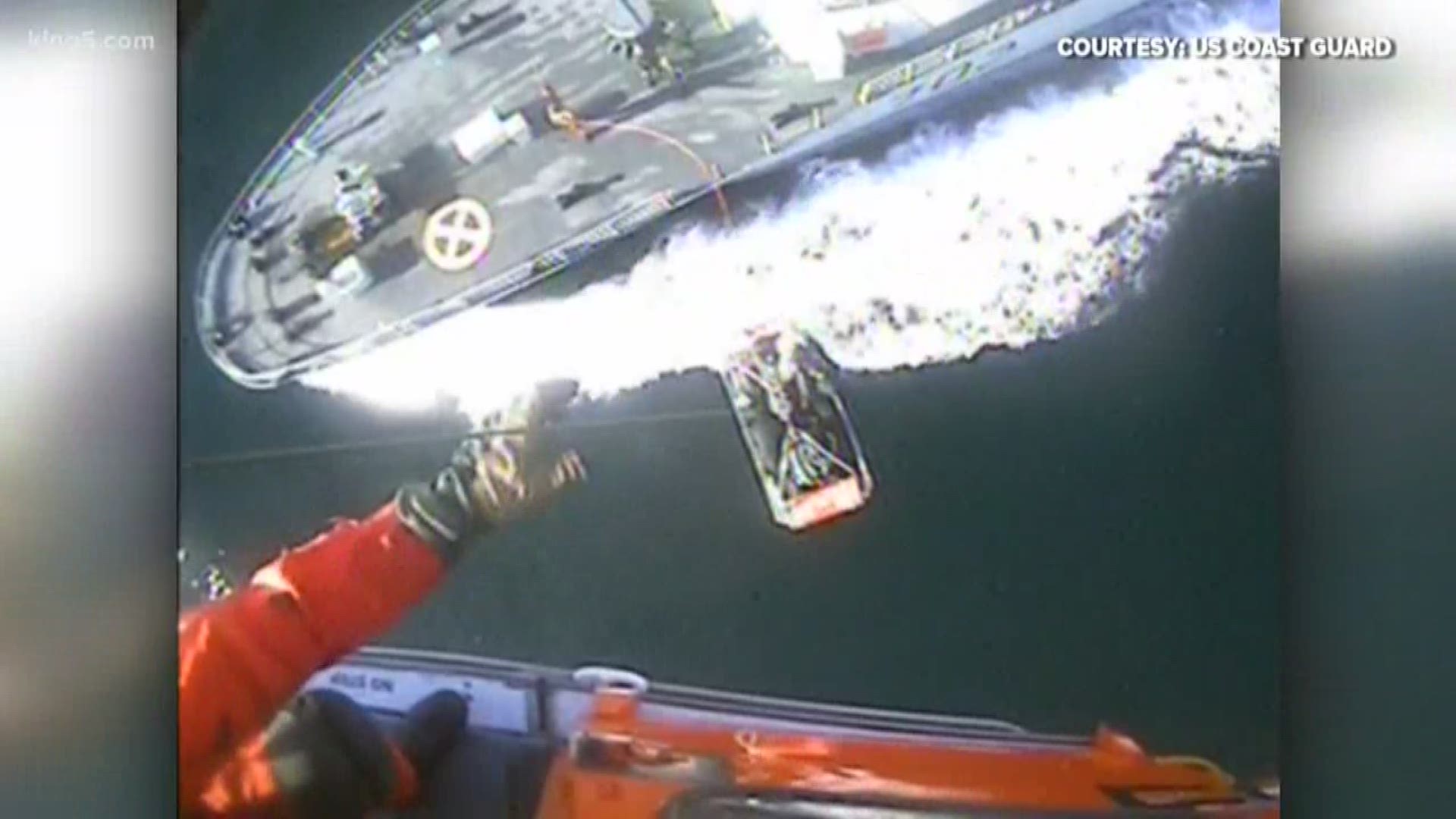 Coast Guard crews hoisted an injured man from a Canadian naval vessel transiting in the northern section of Admiralty Inlet, Friday.