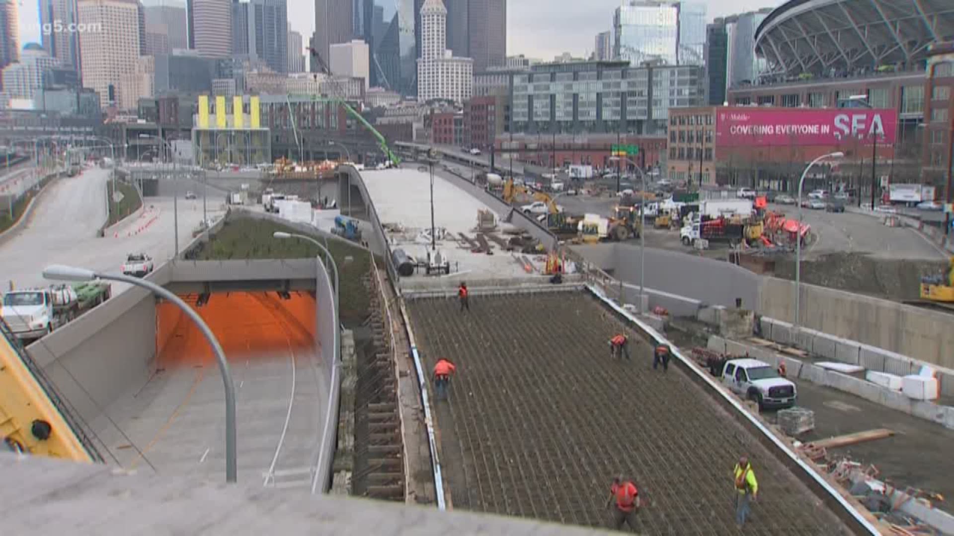 Crews are working 24-7 to meet the target opening date of February 4th. KING 5's Glenn Farley was live next to the tunnel's south entrance.
