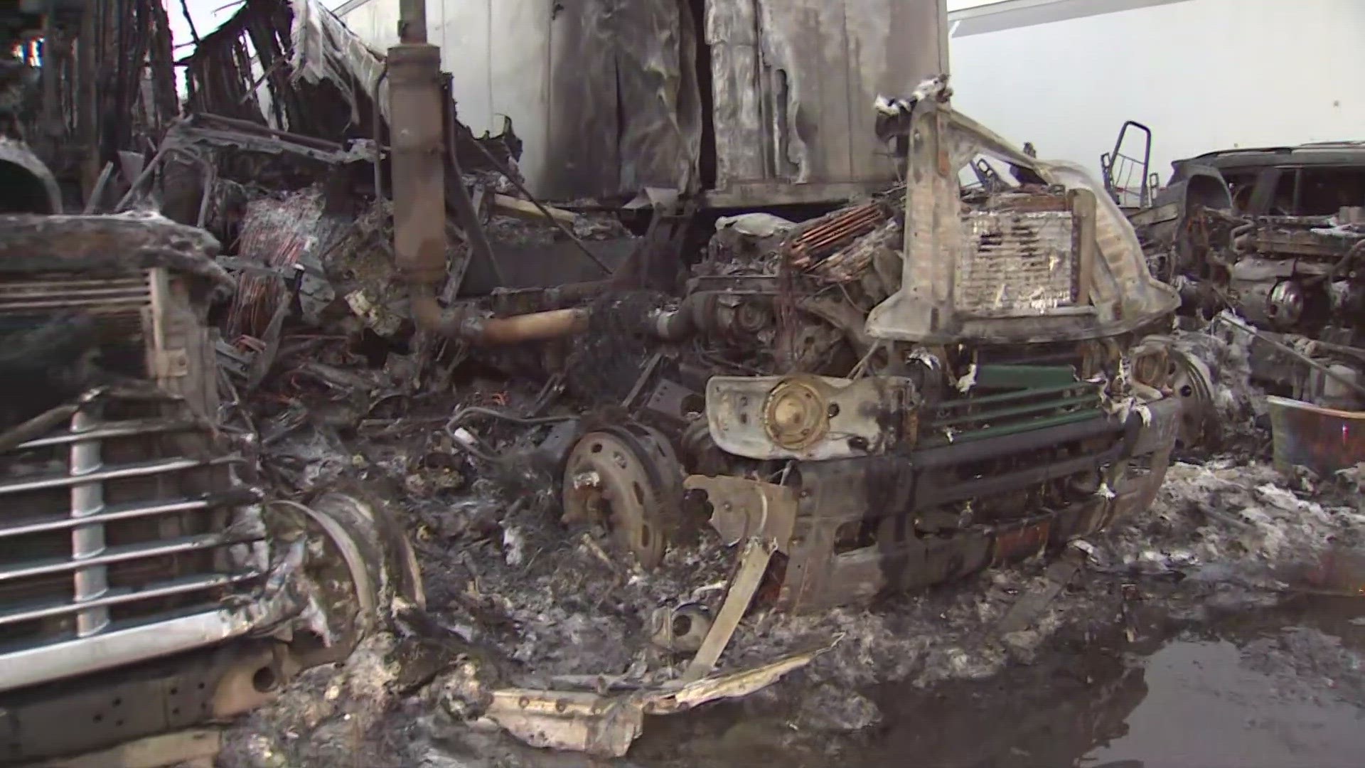 Tacoma fire officials are investigating after three semi-trucks caught on fire early Friday morning.