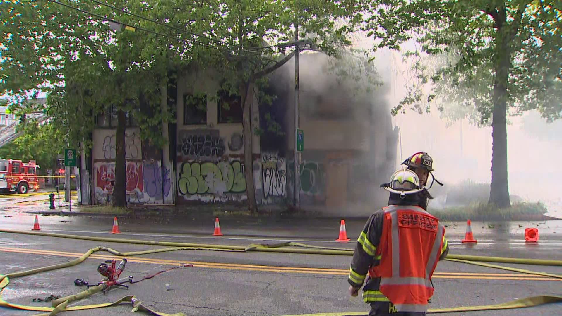 The fire broke out in what used to be the Polly Esther's Culture Club, an old nightclub in Seattle.