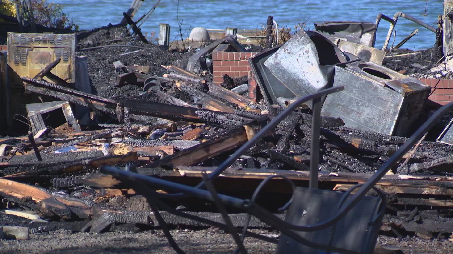 First responders were called to the scene near Erlands Beach Loop Northwest just before noon on Thursday. The call was quickly upgraded to a three-alarm fire around