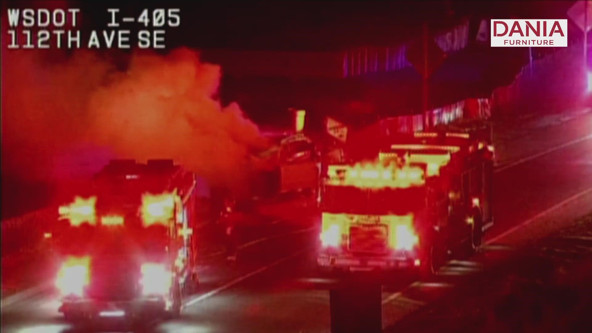 Firefighters are battling a car on fire on the exit 9 ramp of 405 S in Renton