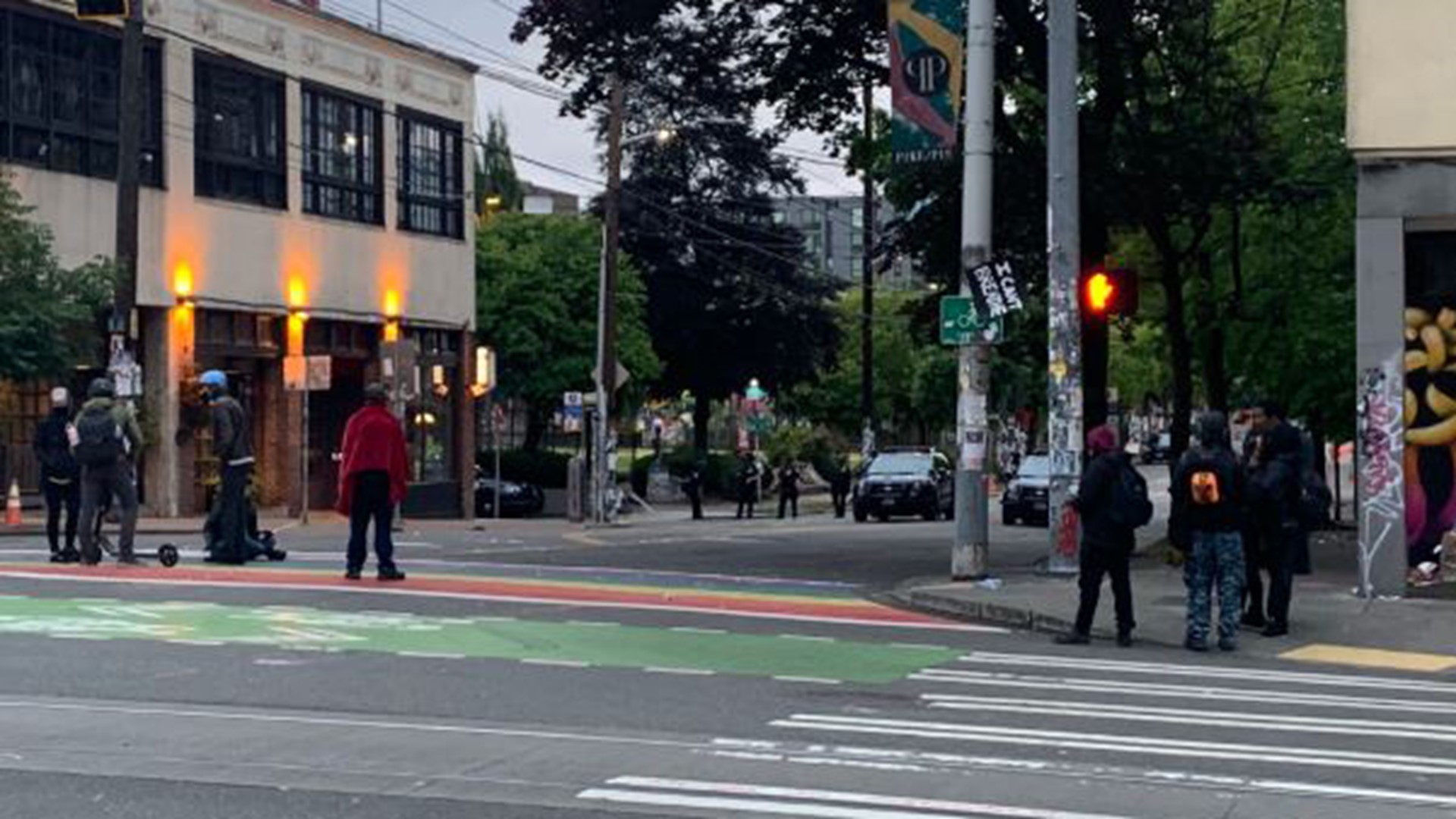 Seattle police said 10 people were arrested between 10 p.m. Thursday and into Friday morning for property destruction, assault, harassment, and failure to disperse.