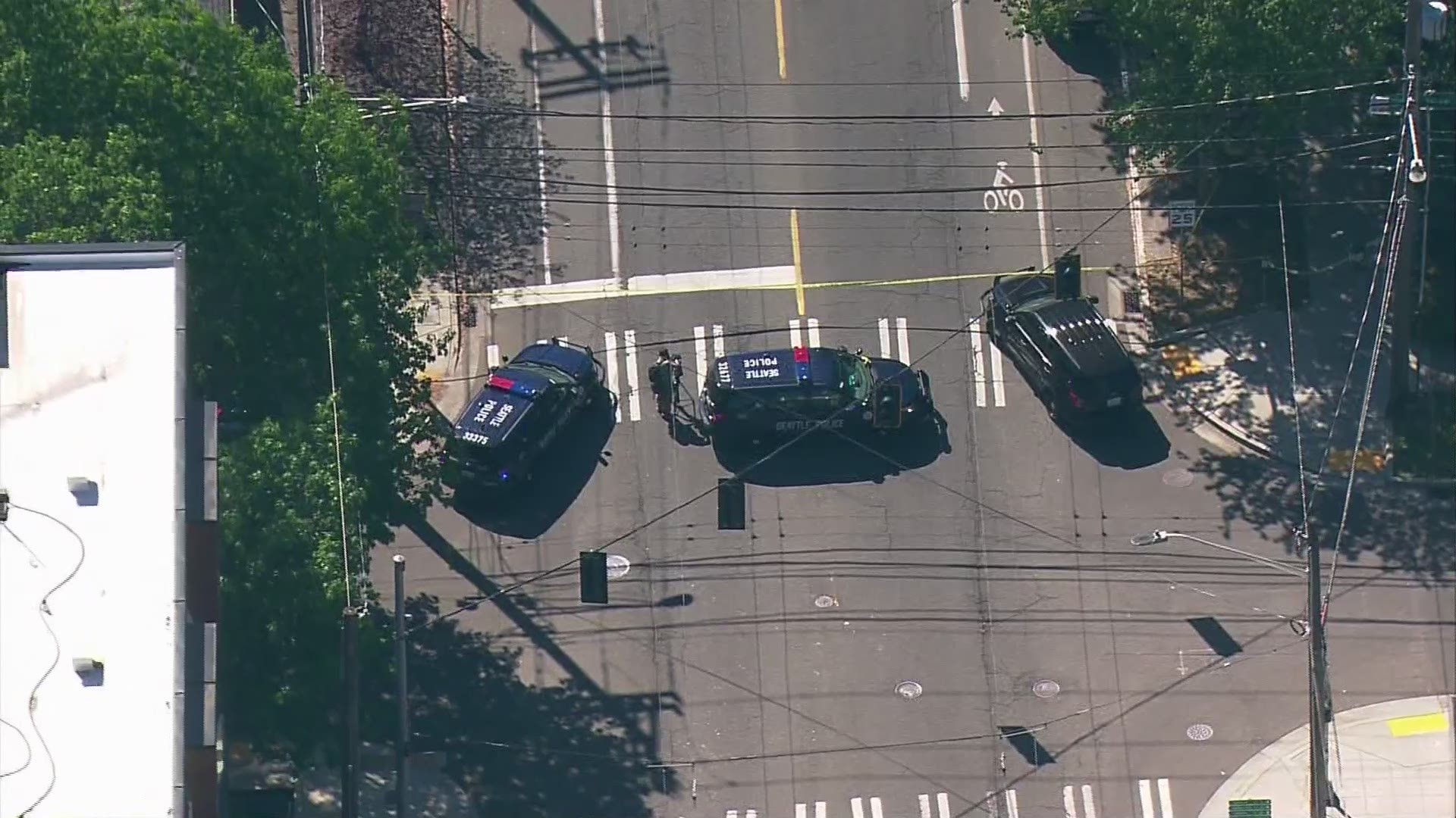 SkyKING flew over the scene of a shooting in Seattle’s Central District on Friday, May 10, 2019. Seattle police say multiple people were injured in the shooting near the intersection of 23rd Avenue and E. Union Street.