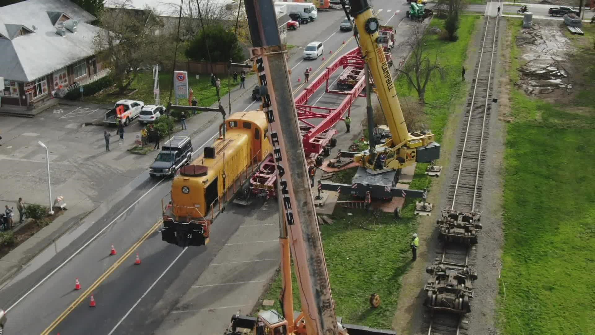 The train is hitching a ride of its own on trucks bound for Ely, Nev., where the locomotive was originally purchased and operated.