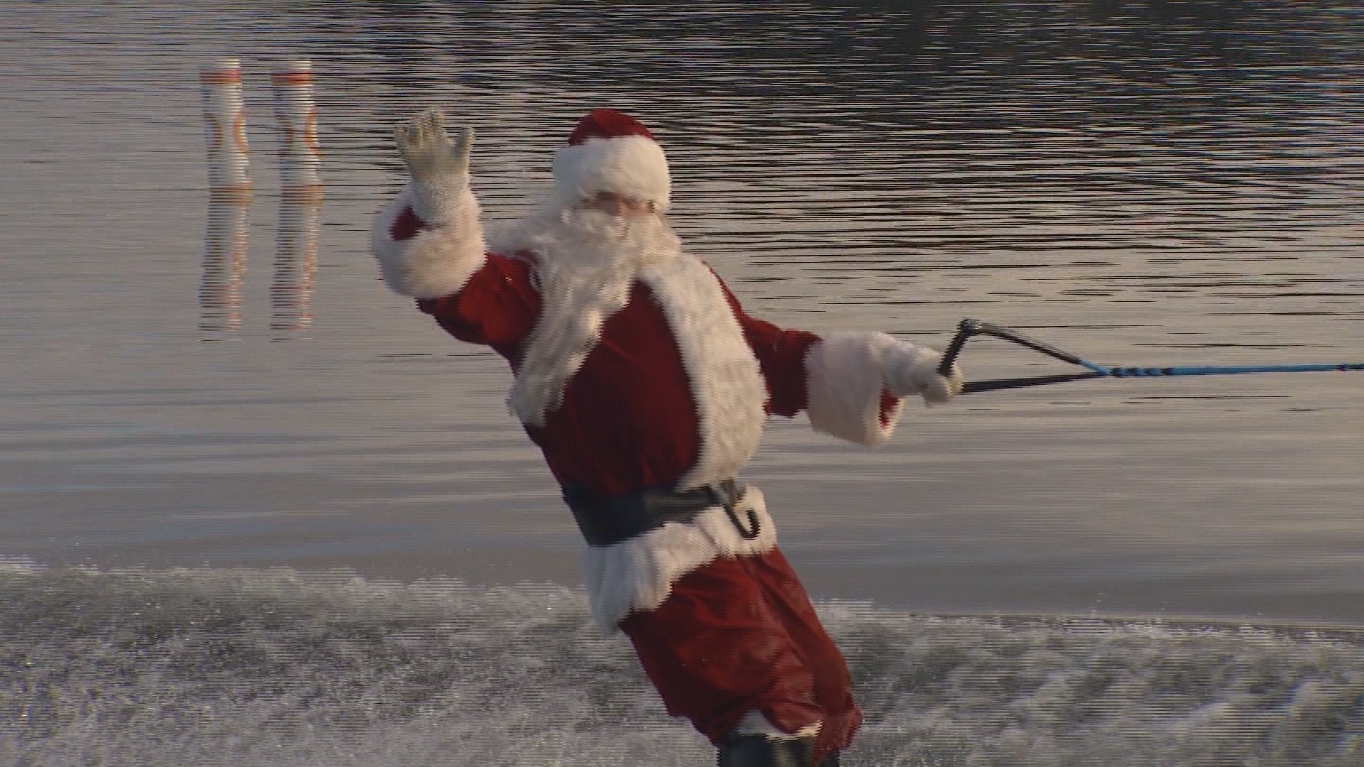 Santa Claus took a break from his sleigh and put on his water skis to take a couple laps around Lake Stevens Christmas morning.