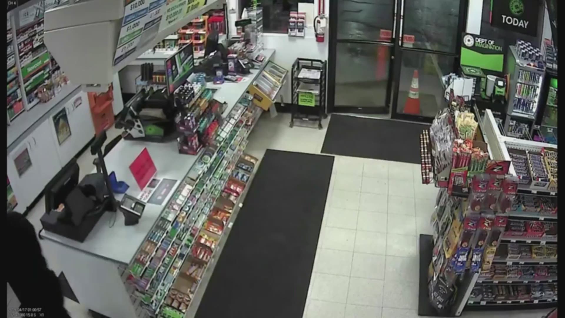 Surveillance video shows an armed robbery at a Union 76 gas station in Pierce County.