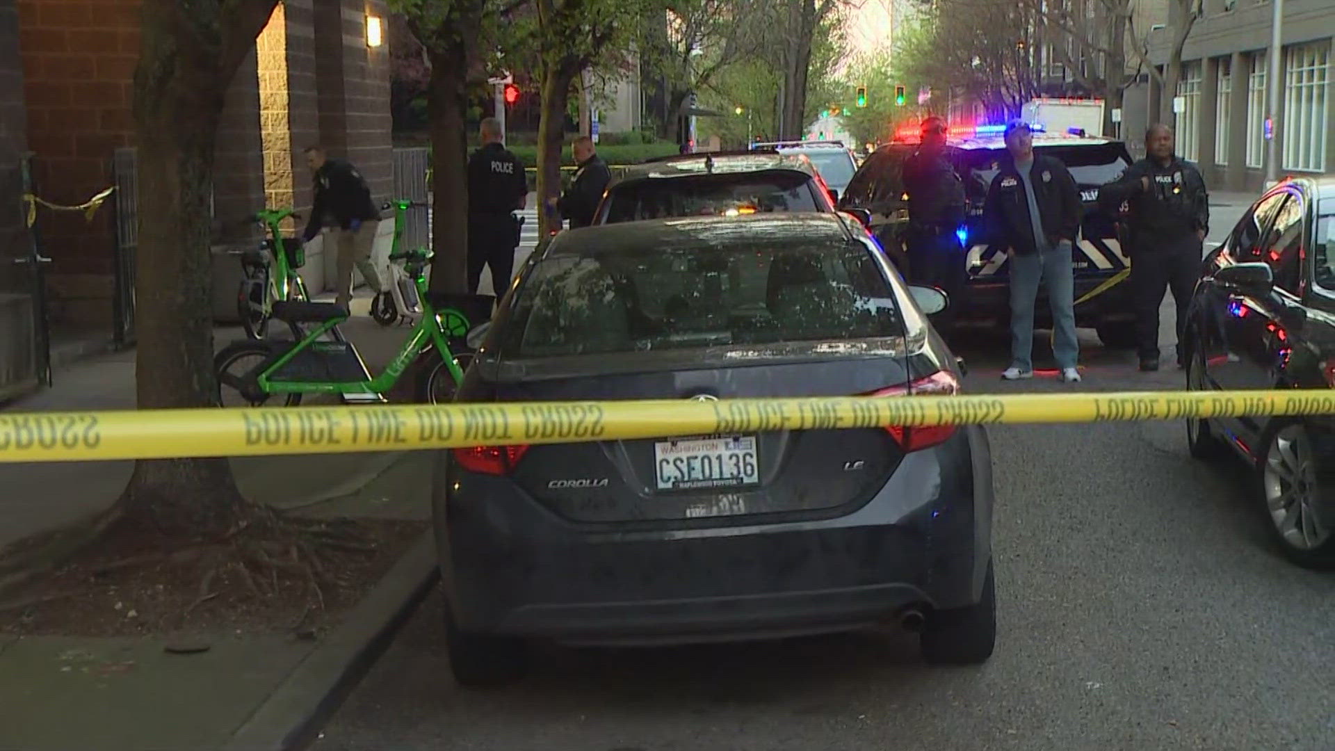 During an armed robbery outside the Fountain Court apartments at the intersection of 4th Avenue and Wall Street in Belltown, one person was shot in the head and another was struck with the butt of a pistol.