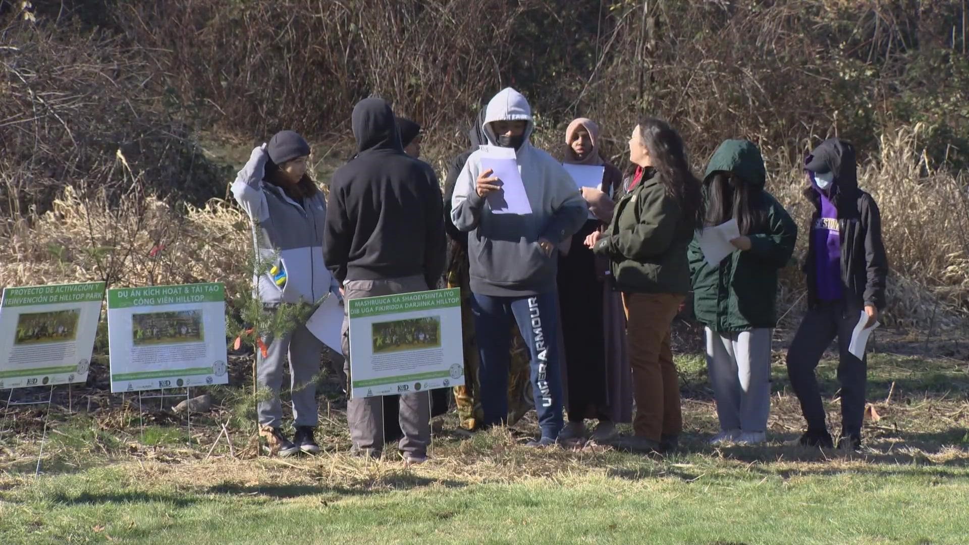 The DNR Friday highlighted its grant program that empowered dozens of students to plant hundreds of trees at Burien's Hilltop Park.