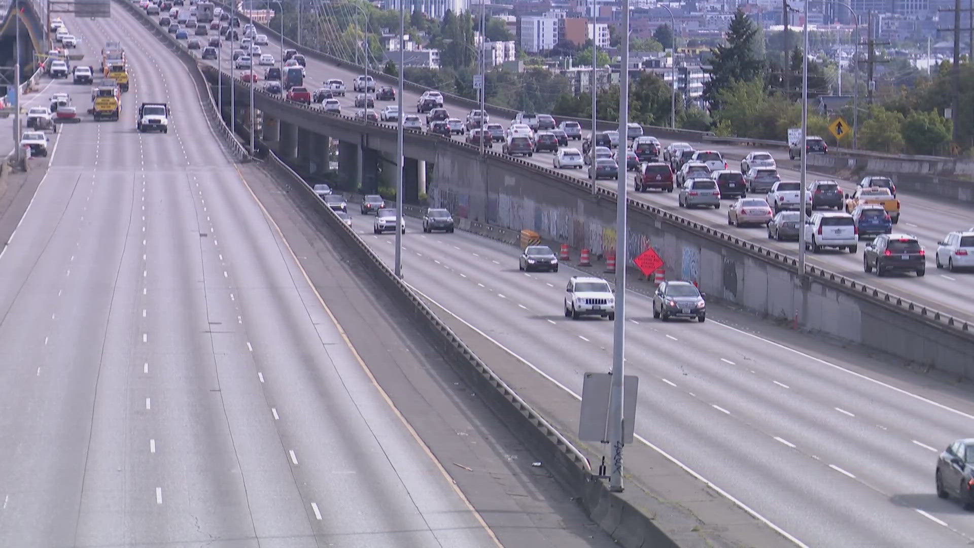 Crews shut down a major stretch of Interstate 5 in Seattle, closing northbound lanes from I-90 to Northeast 45th Street to remove a work zone.