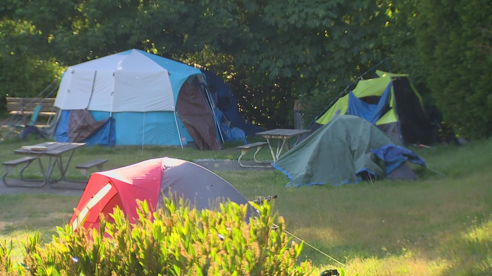An encampment near Broadview Thomson K-8 in North Seattle won't be cleared before students return to class Sept. 1.