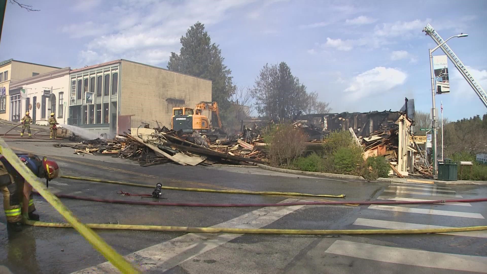 Four businesses were destroyed April 7 when a fire broke out early in the morning.