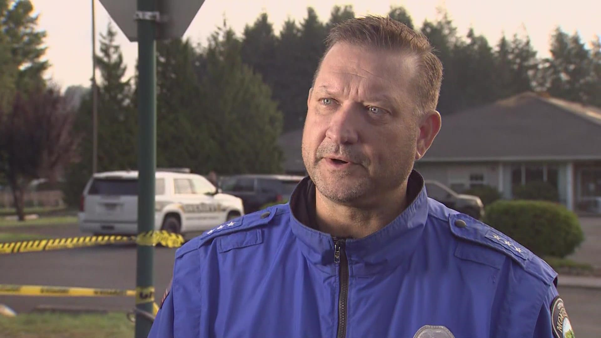 Montesano Chief of Police Brett Vance discusses the Wednesday night evacuation of 77 long-term care facility residents due to a fire in their building