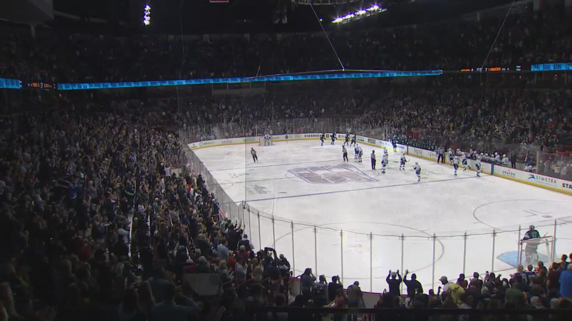 Seattle's new NHL team   successfully defeated the Vancouver Canucks in front of a sold out crowd in Spokane