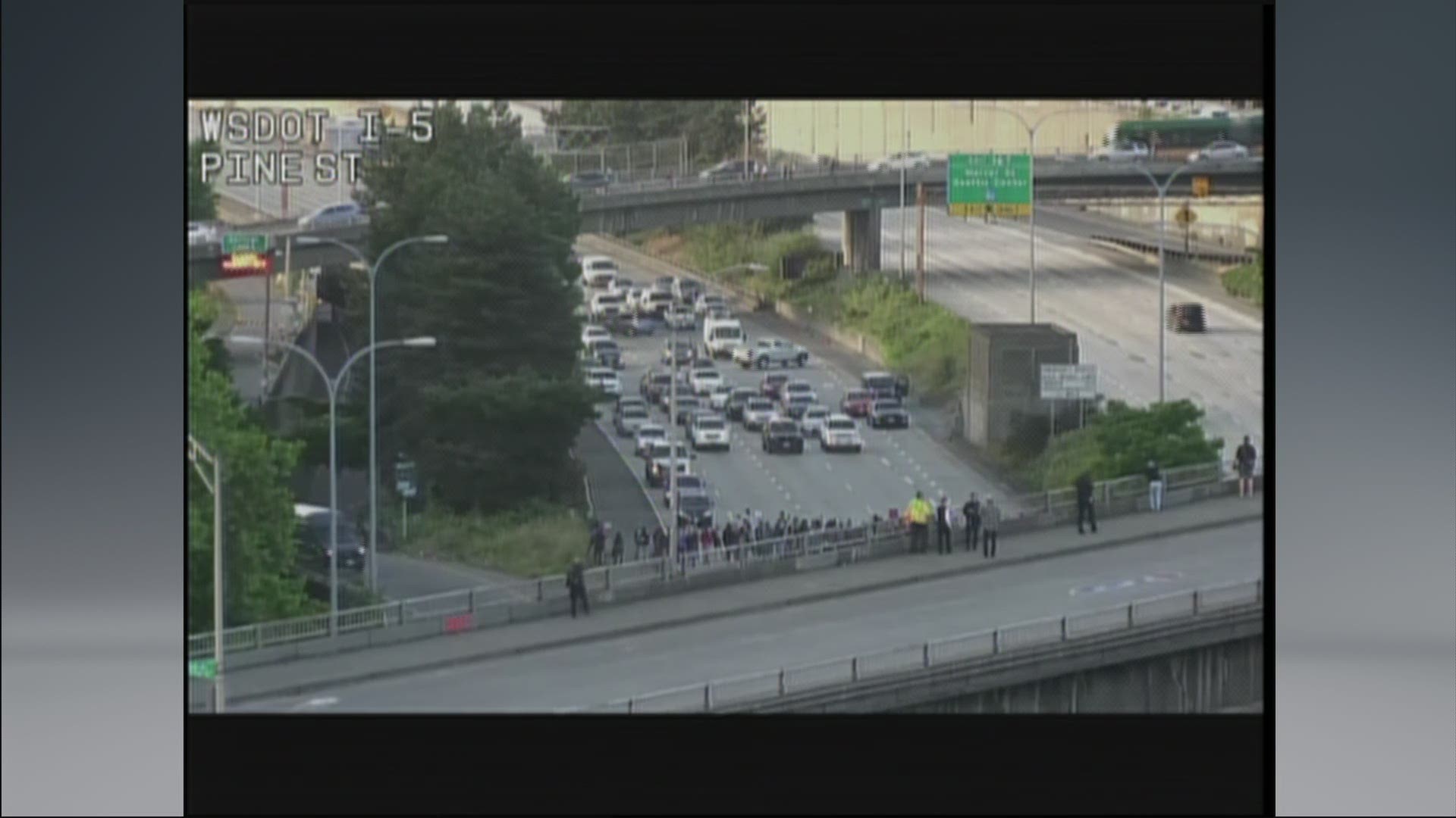 I-5 closed between SR 520 and I-90 in downtown Seattle on June 16, 2020 due to protesters.