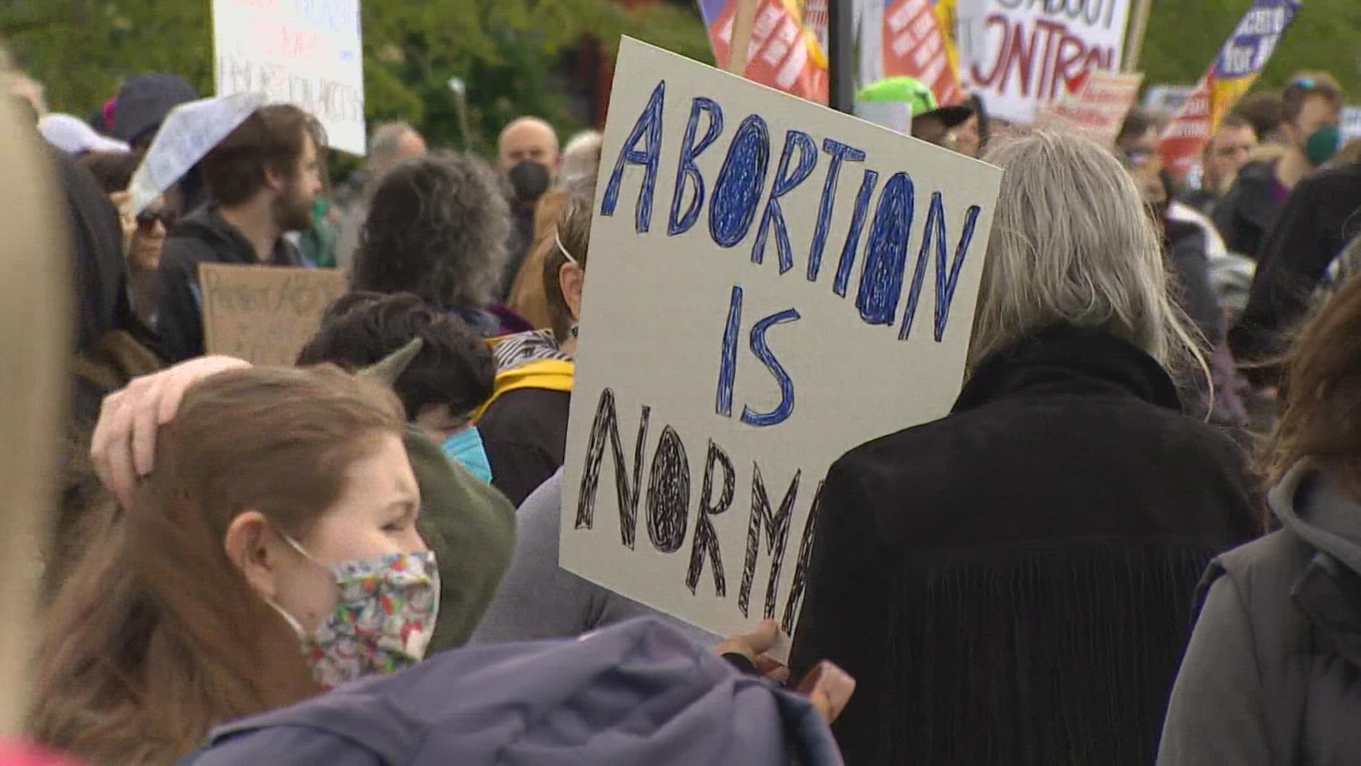 A large contingent of people gathered at Cal Anderson Park to voice their support for federal abortion rights.