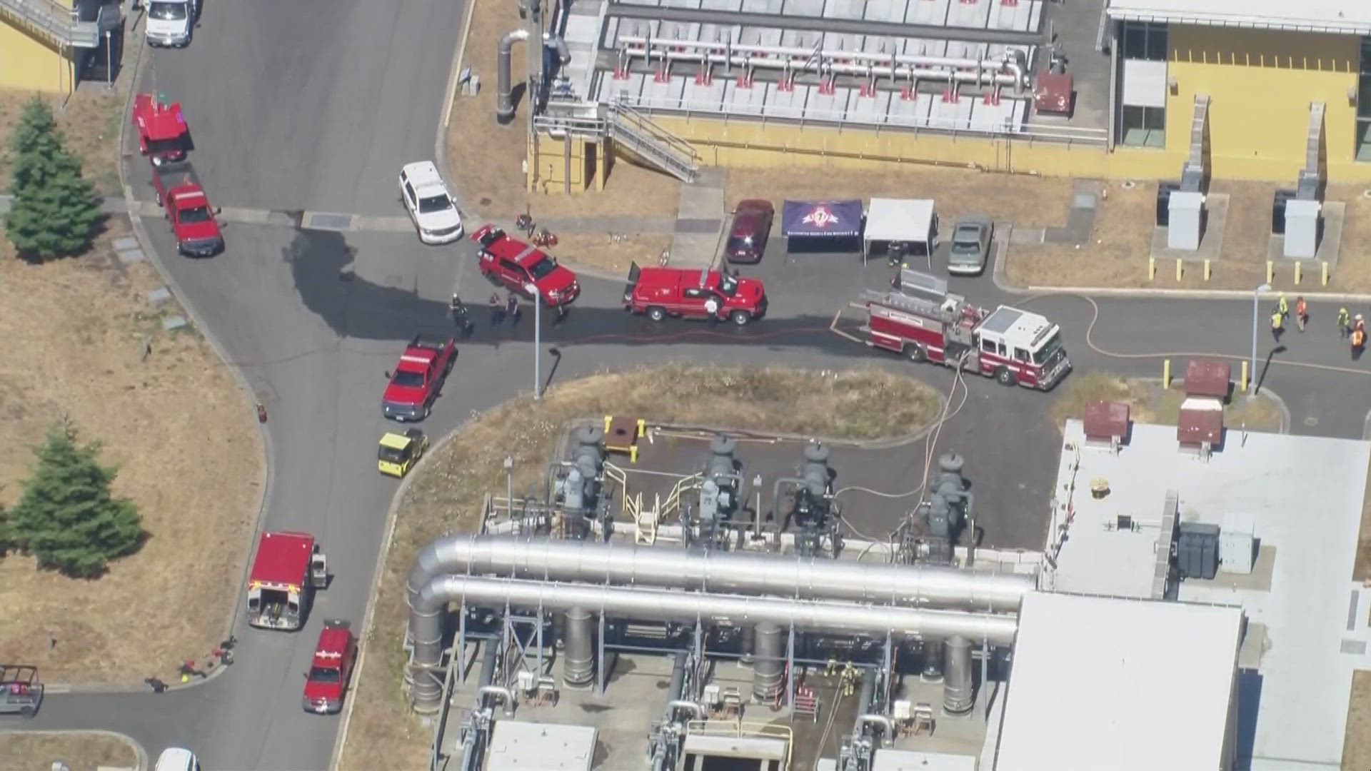 A fire broke out underground at a wastewater treatment plant near Woodinville on Aug. 15, 2023.
