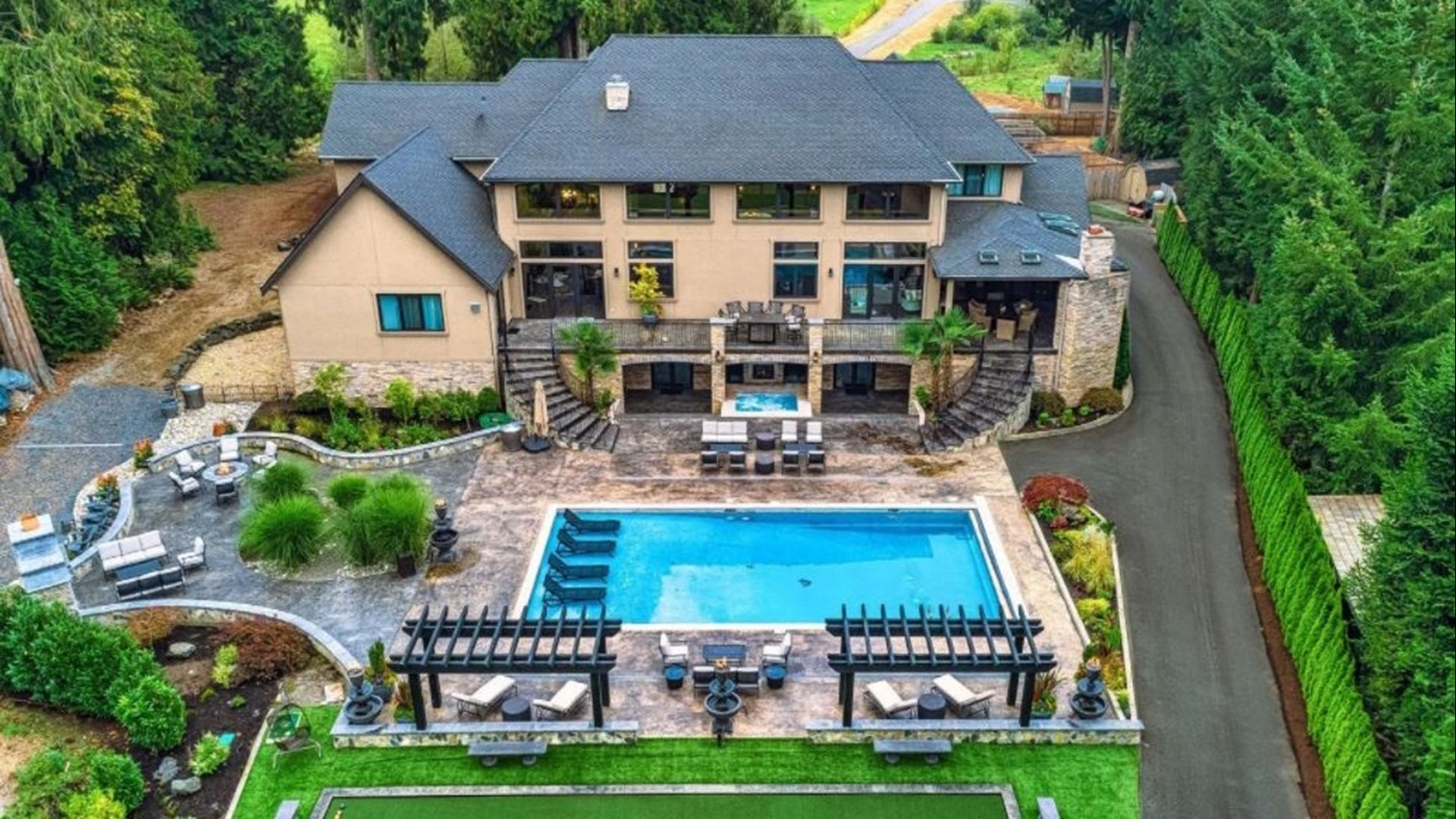 A bowling alley? A golf simulator? An indoor pickleball court? This home has it all.