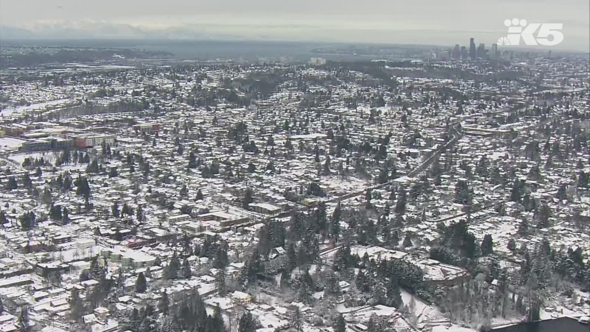 Take in a birds-eye view of snow-covered landscapes across Western Washington.