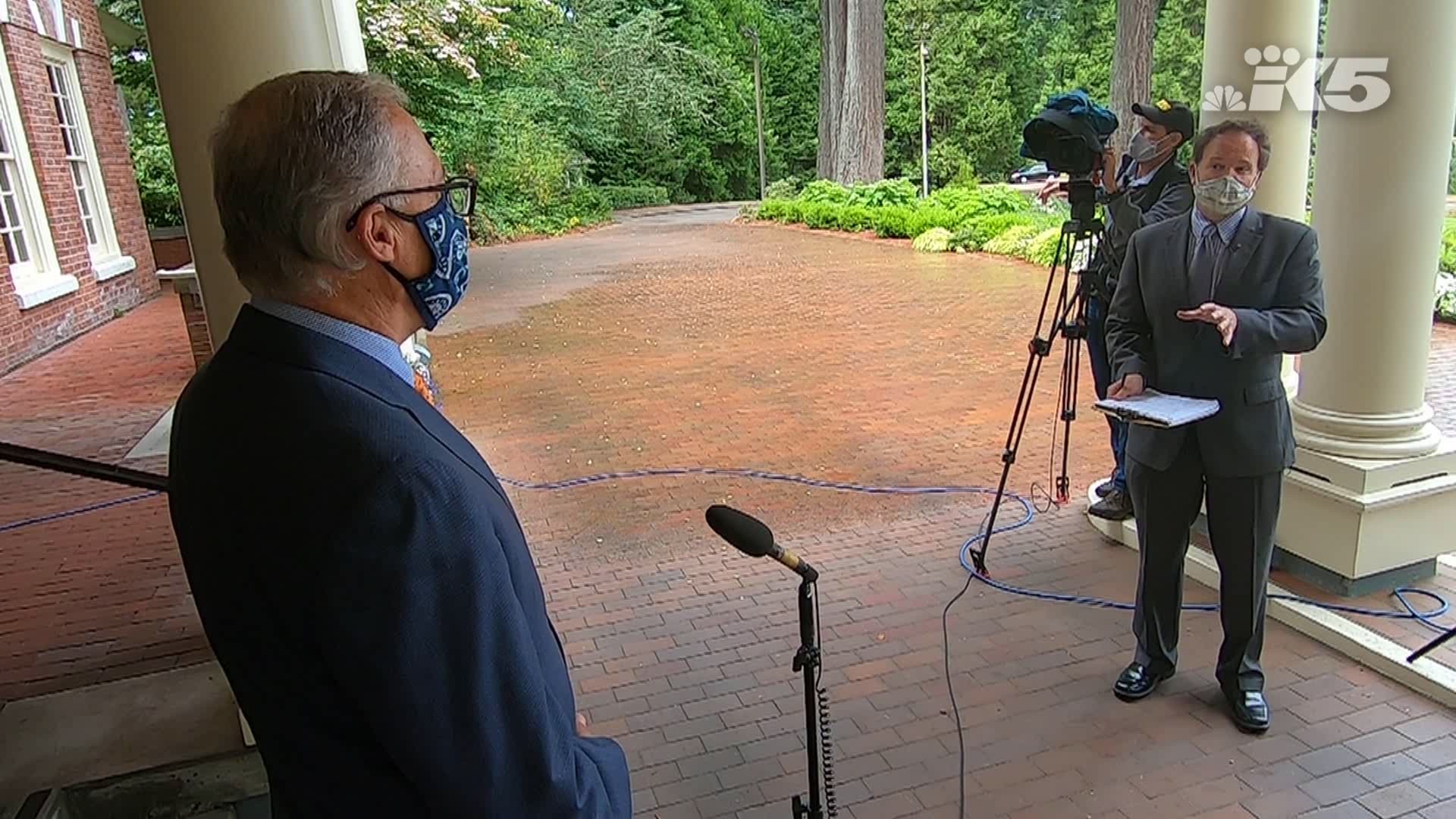 Gov. Jay Inslee spoke with KING 5 on compliance with the statewide mask order and on Seattle's handling of the 'CHOP' zone