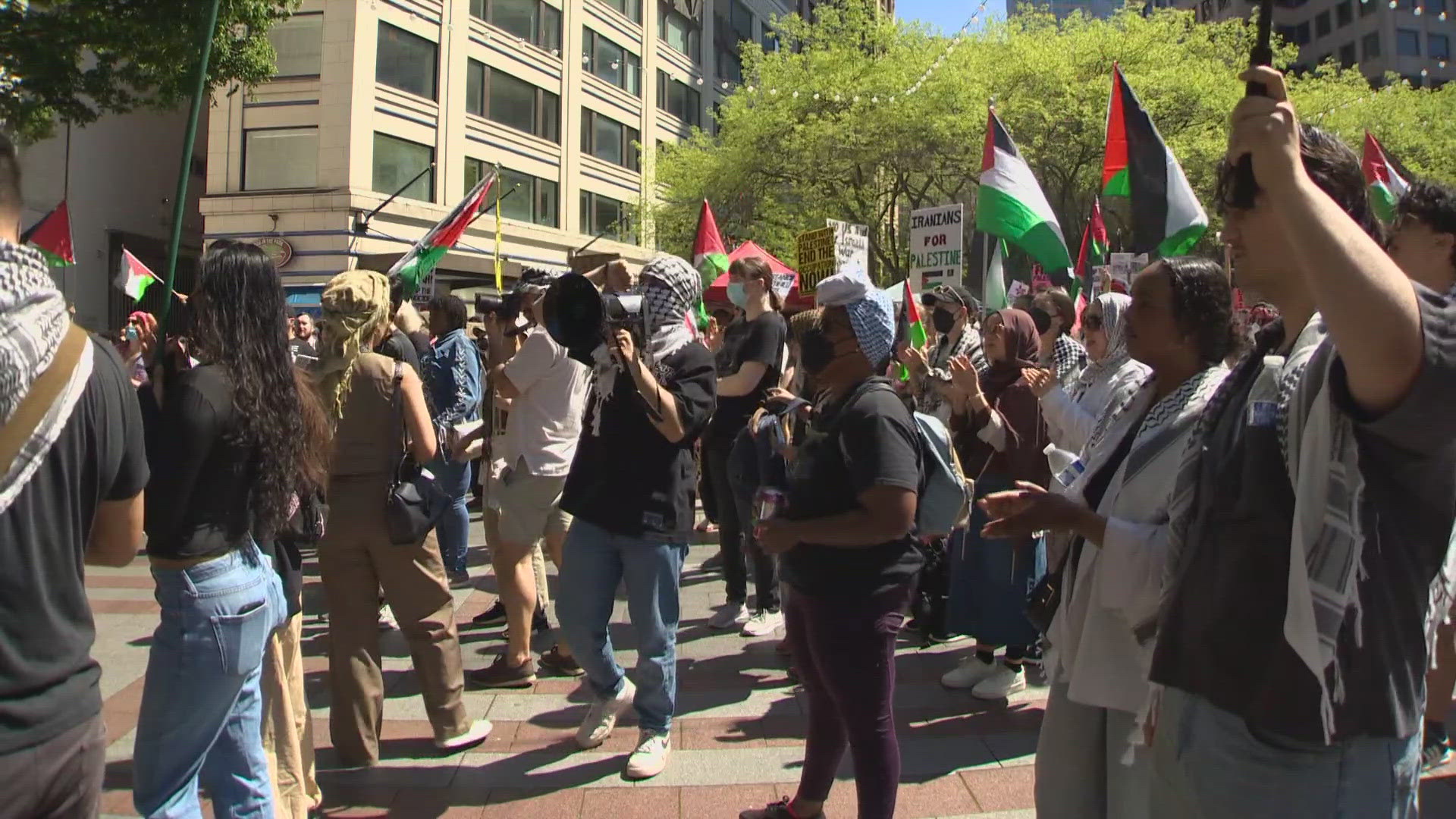 Protesters condemned President Joe Biden and the United State's aid to Israel amid the Israel-Hamas war.