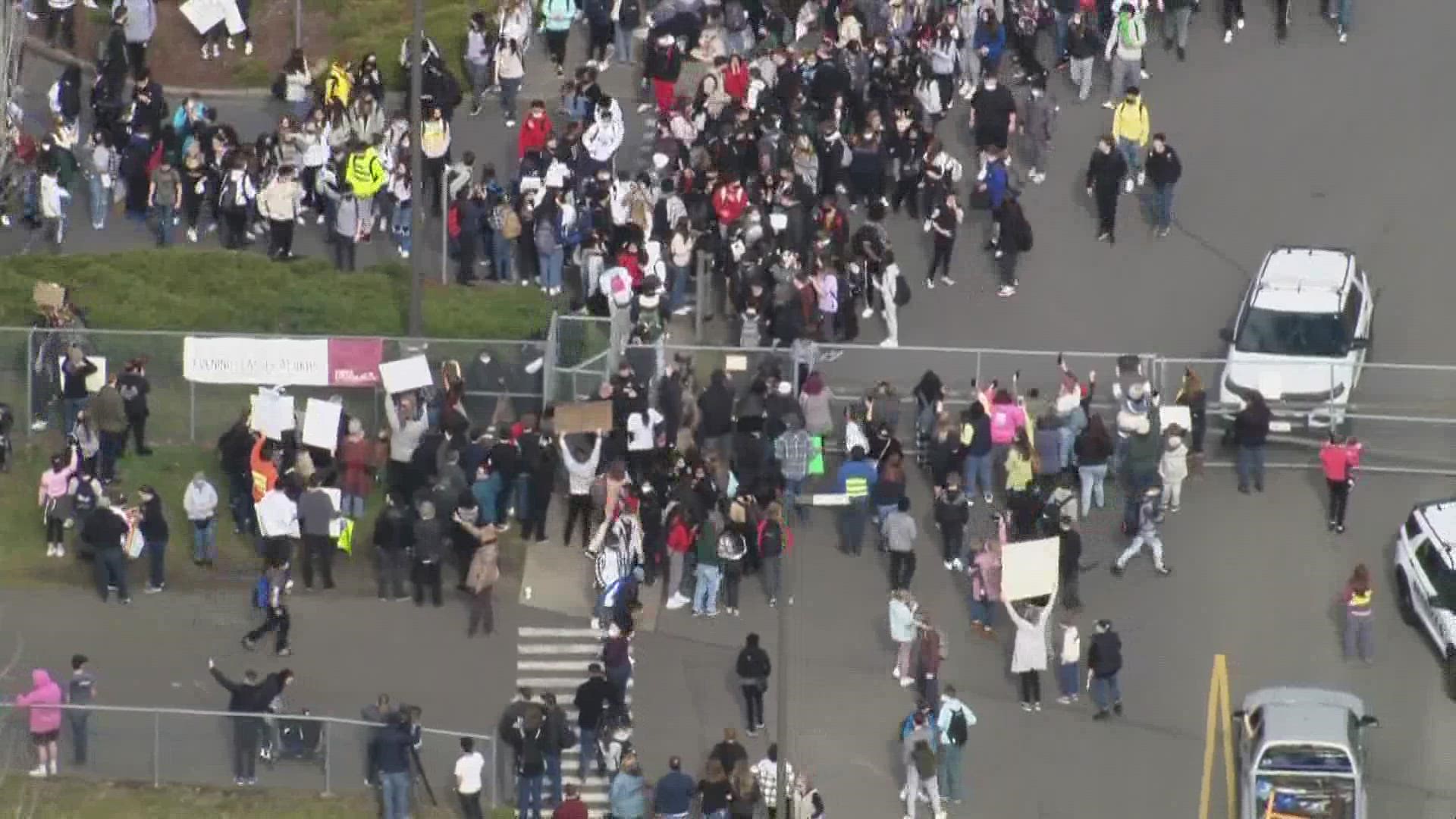 Students at Graham-Kapowsin High School walked out of class on Feb. 18 in support of Landon Vance, a student with special needs who was beaten in the bathroom.