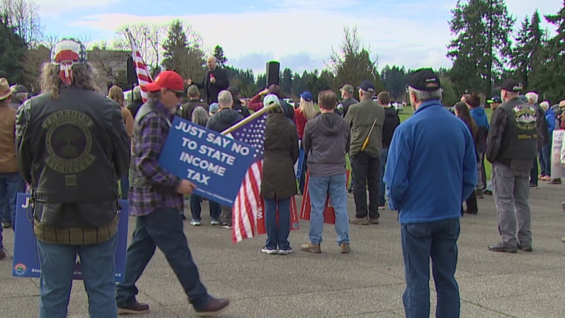 Hundreds rally against millionaires tax and Democrat-backed legislation at Washington State Capitol