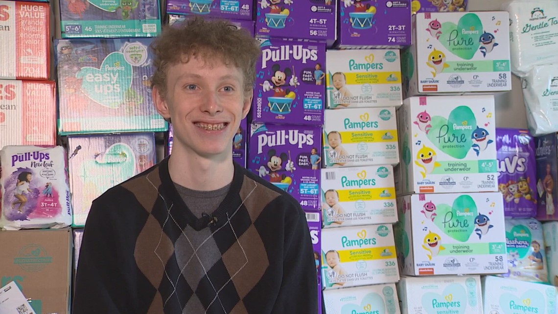 Teen gives diapers and baby wipes away for his birthday