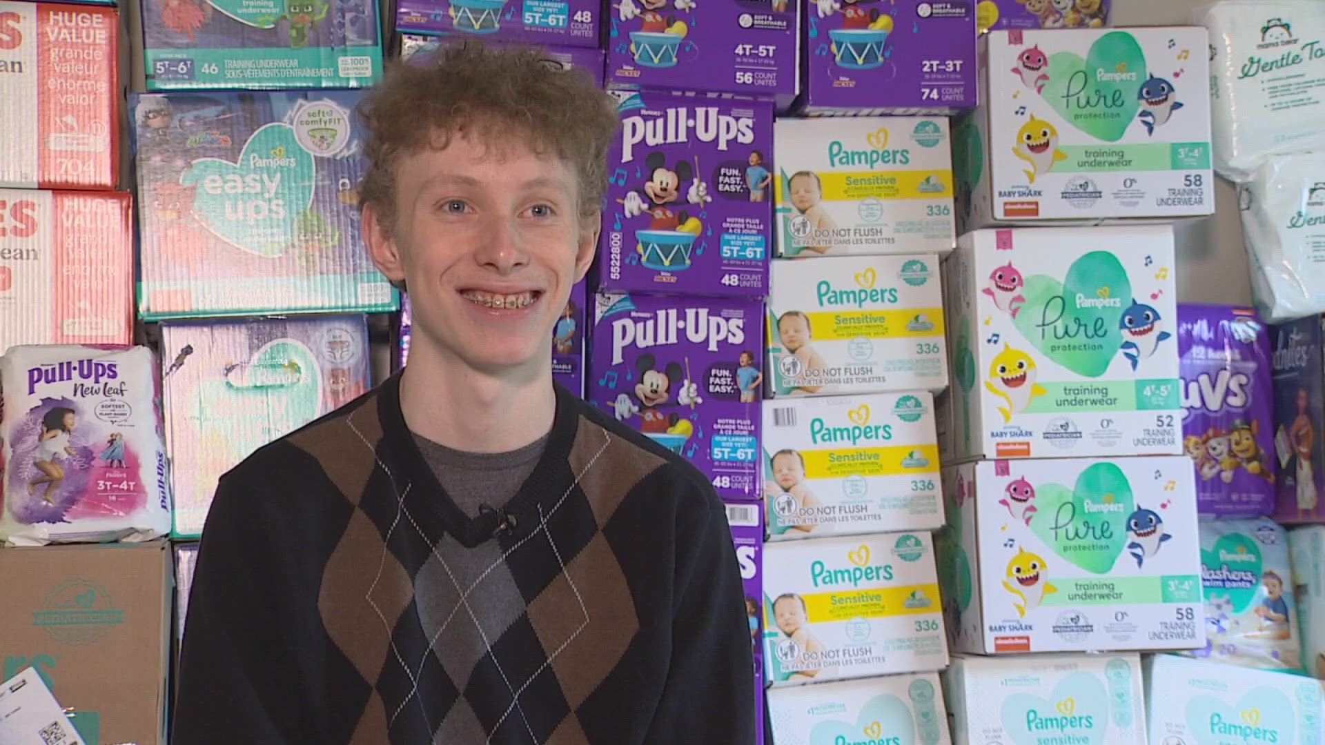 18-year-old Russell Bennett has been organizing a diaper and baby wipe drive since he was in kindergarten
