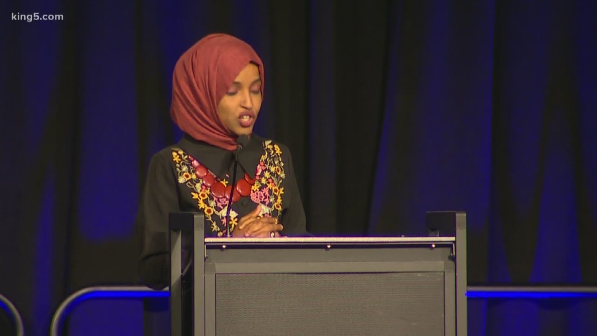 Hundreds night turned out Saturday night to hear Representative Ilhan Omar (D-MN) speak at Bellevue's Meydenbauer Center