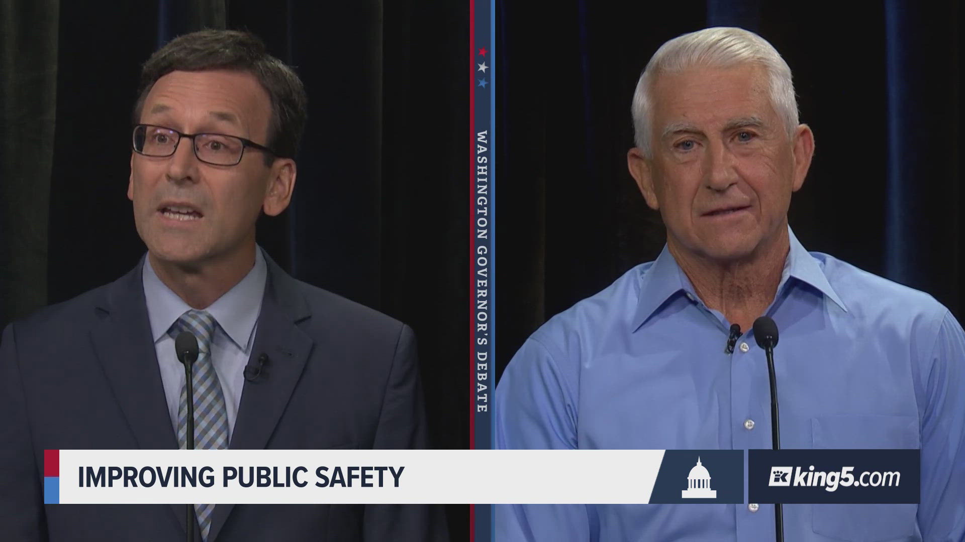 Washington state gubernatorial candidates Bob Ferguson, a Democrat, and Dave Reichert, a Republican, debate top issues such as public safety, homelessness and more.