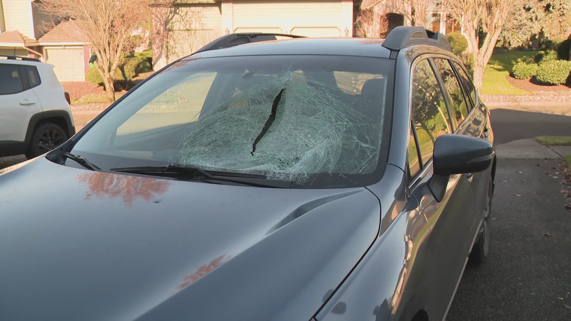 A driver says vandals smashed his windshield as he drove under an overpass on I-205 near Vancouver, WA