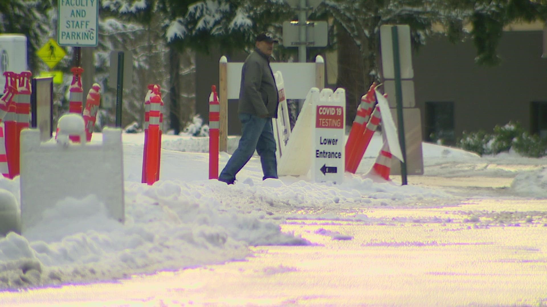 Winter weather closed at least 20 COVID-19 testing and vaccine sites across western Washington Tuesday.