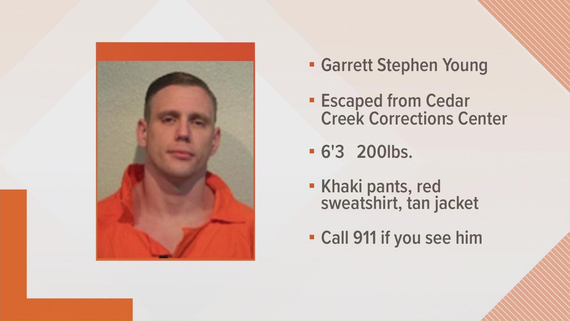 Garrett Stephen Young was discovered missing around 3 a.m. Saturday during a routine check, according to the Department of Corrections.