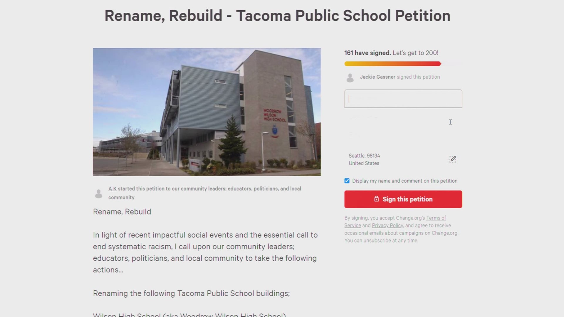 The principals at two Tacoma Public Schools are petitioning to change the names of their schools because of connections to racist history.