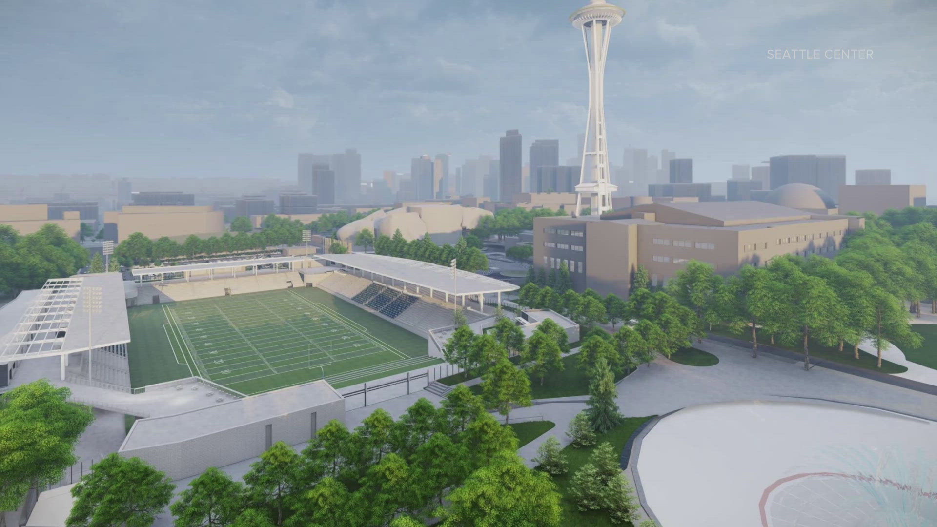 Plans call for flexible green space accessible to the public and the district's students.