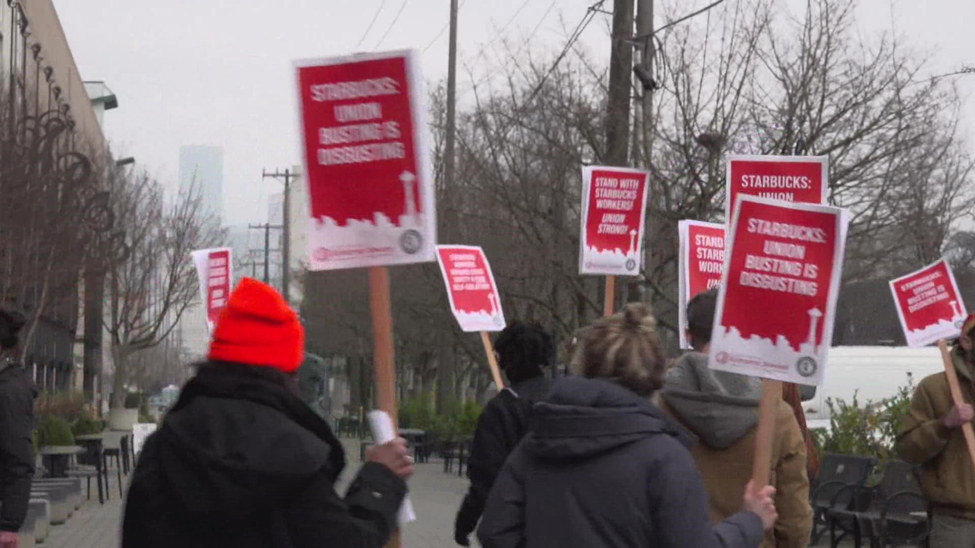 Workers from two more Starbucks cafes announced Tuesday they've filed to hold elections to unionize.