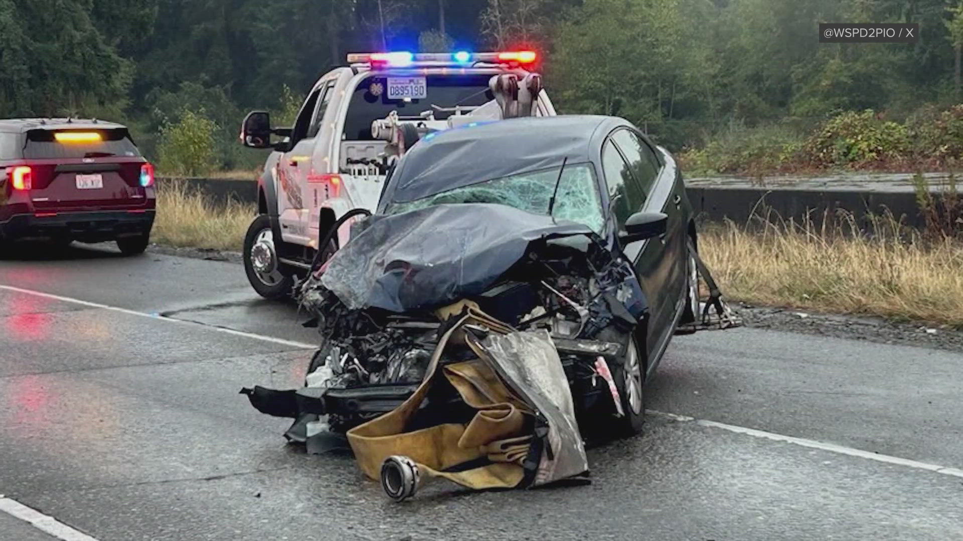Drowsy driver crashes into fire truck in Washington | king5.com