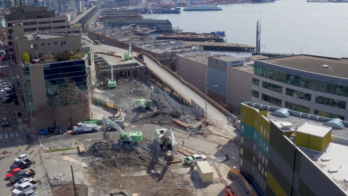 Drone footage captures Alaskan Way Viaduct demolition in 