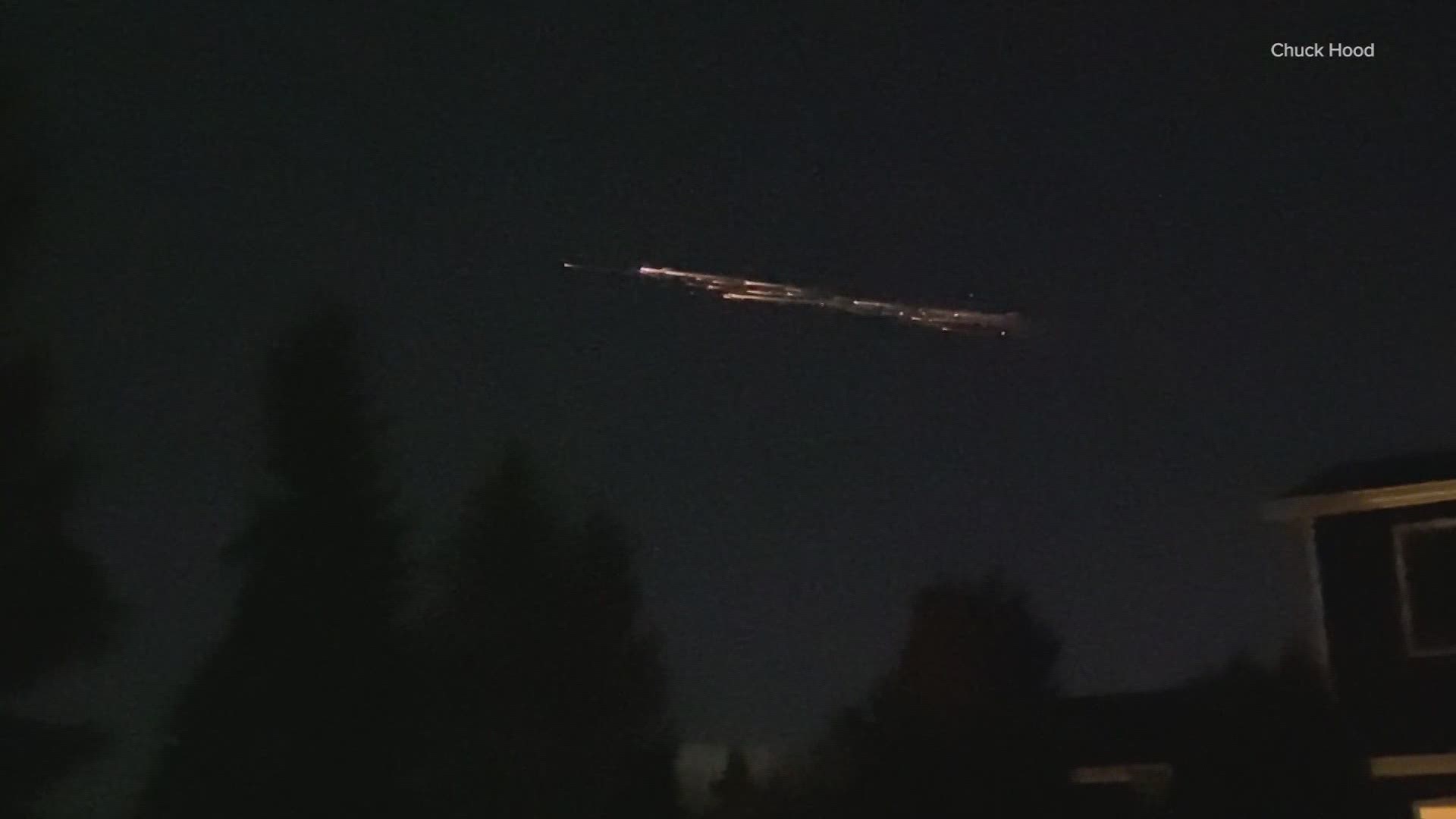 Debris from a SpaceX Falcon 9 rocket streaked over the Pacific Northwest night sky on March 25.