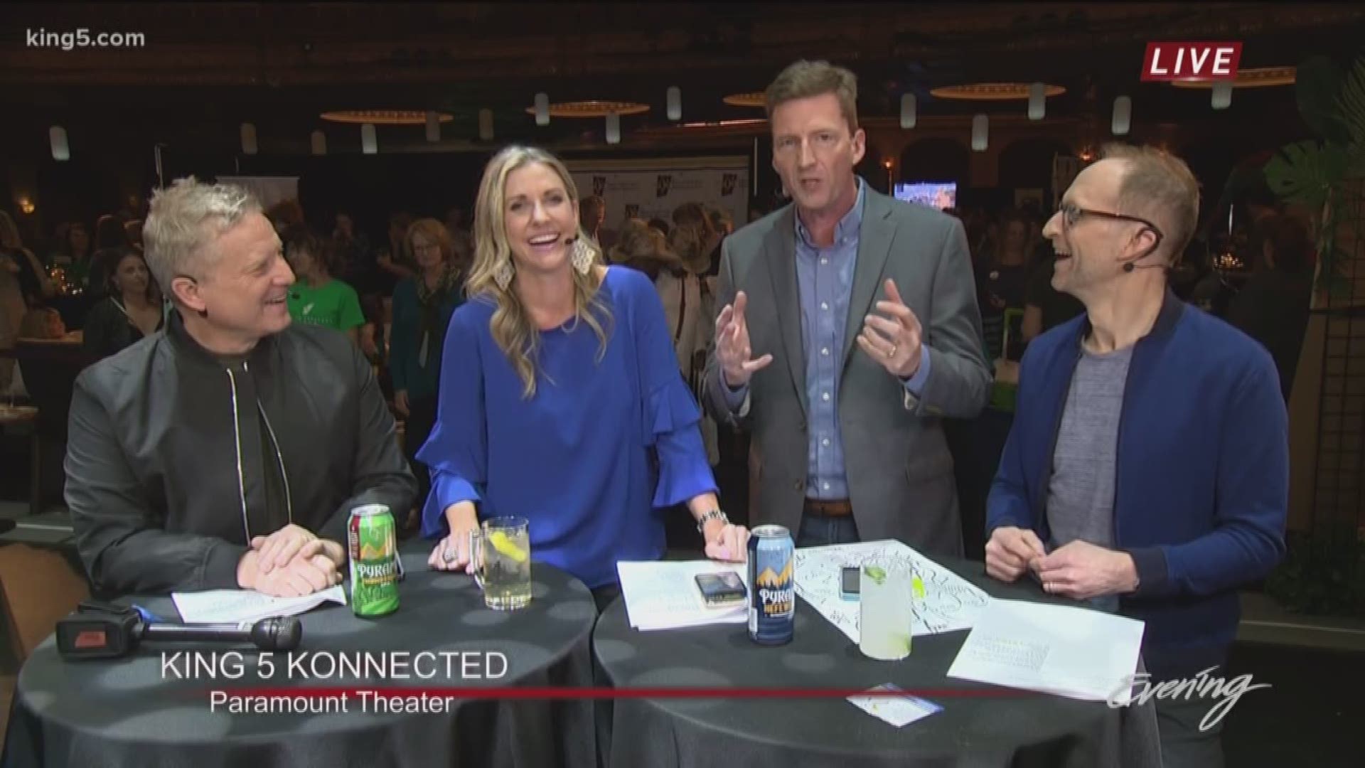 Kim, Jim, Michael, and Saint host LIVE from Seattle's Paramount Theatre.  KING 5 Konnected is the Party with a Purpose. Guests eat, drink and be merry while meeting local non-profits to explore how they can get "Konnected" with their own communities. Sponsored by Premera and ReachNow.