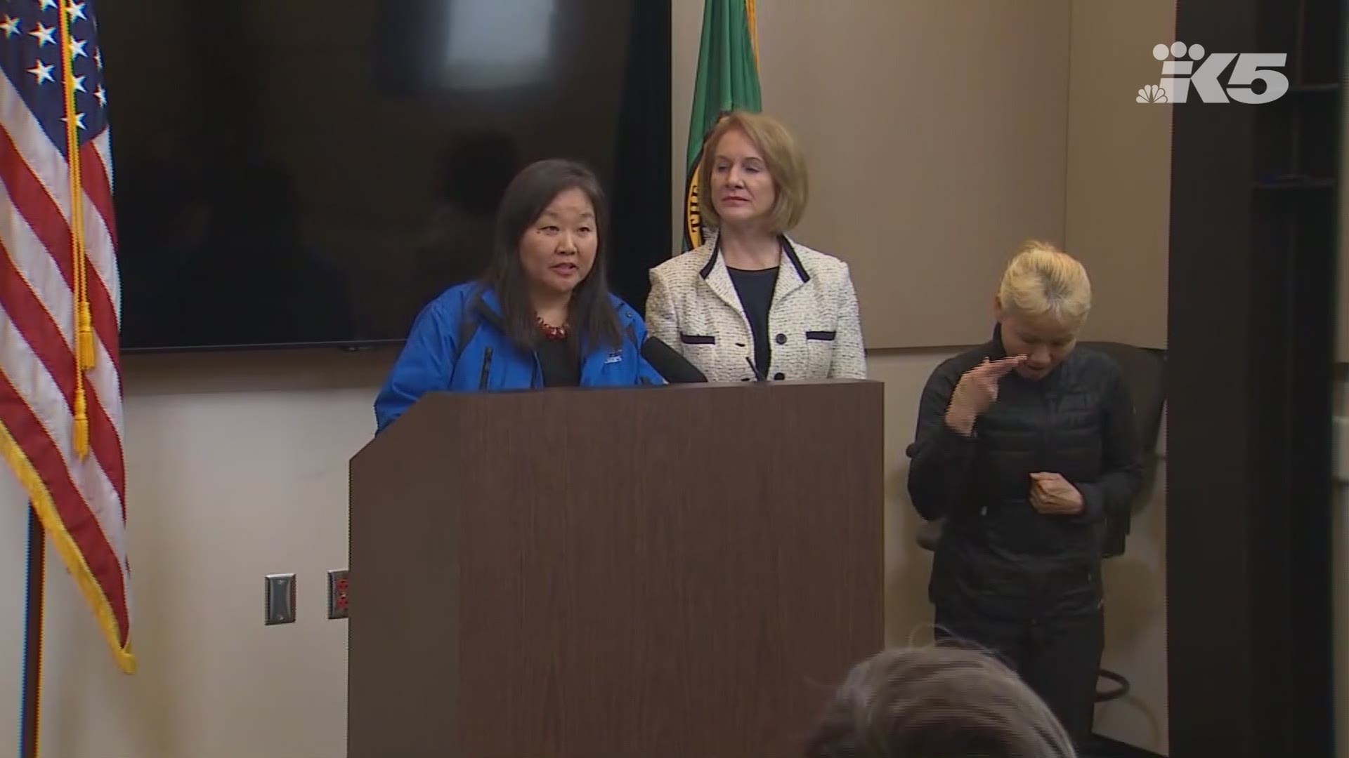 Seattle Public Utilities General Manager and CEO Mami Hara shares the status of garbage, recycling, and food waste pickup in Seattle on February 12, 2019 after a storm brought over 20 inches of snow to the area over the last 10 days.
