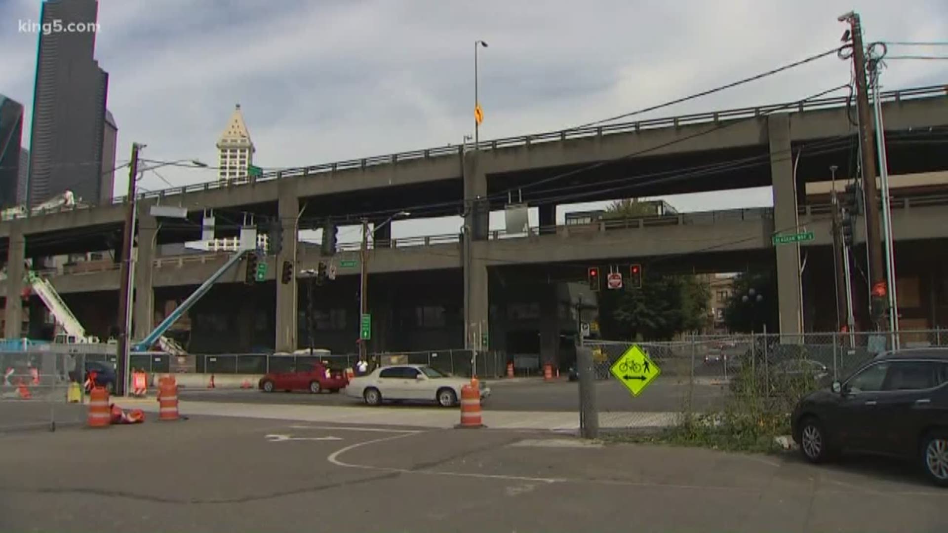 A section of S. Jackson St. just east of Alaskan Way will close Wednesday for at least a few weeks, while crews demolition one of two remaining sections of viaduct.