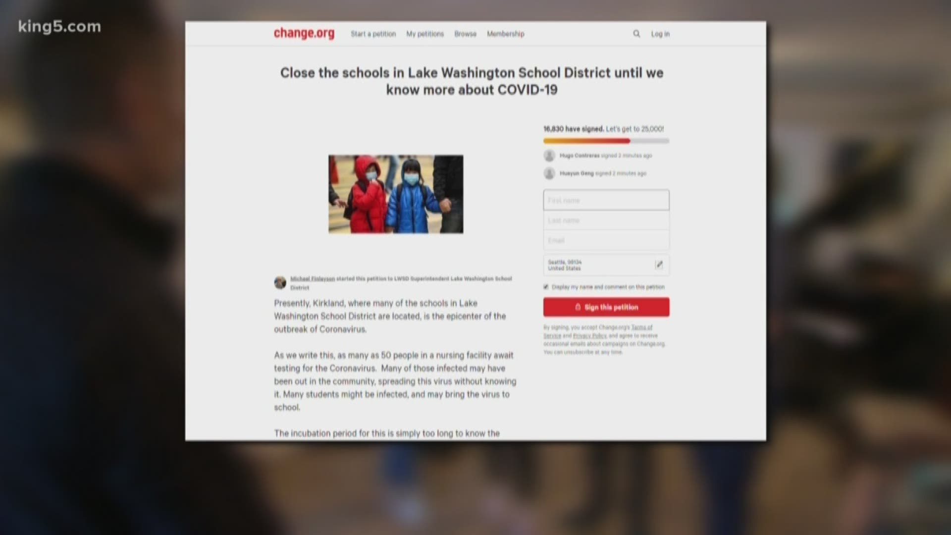Lake Washington students create petition urging school to close amid  coronavirus concerns