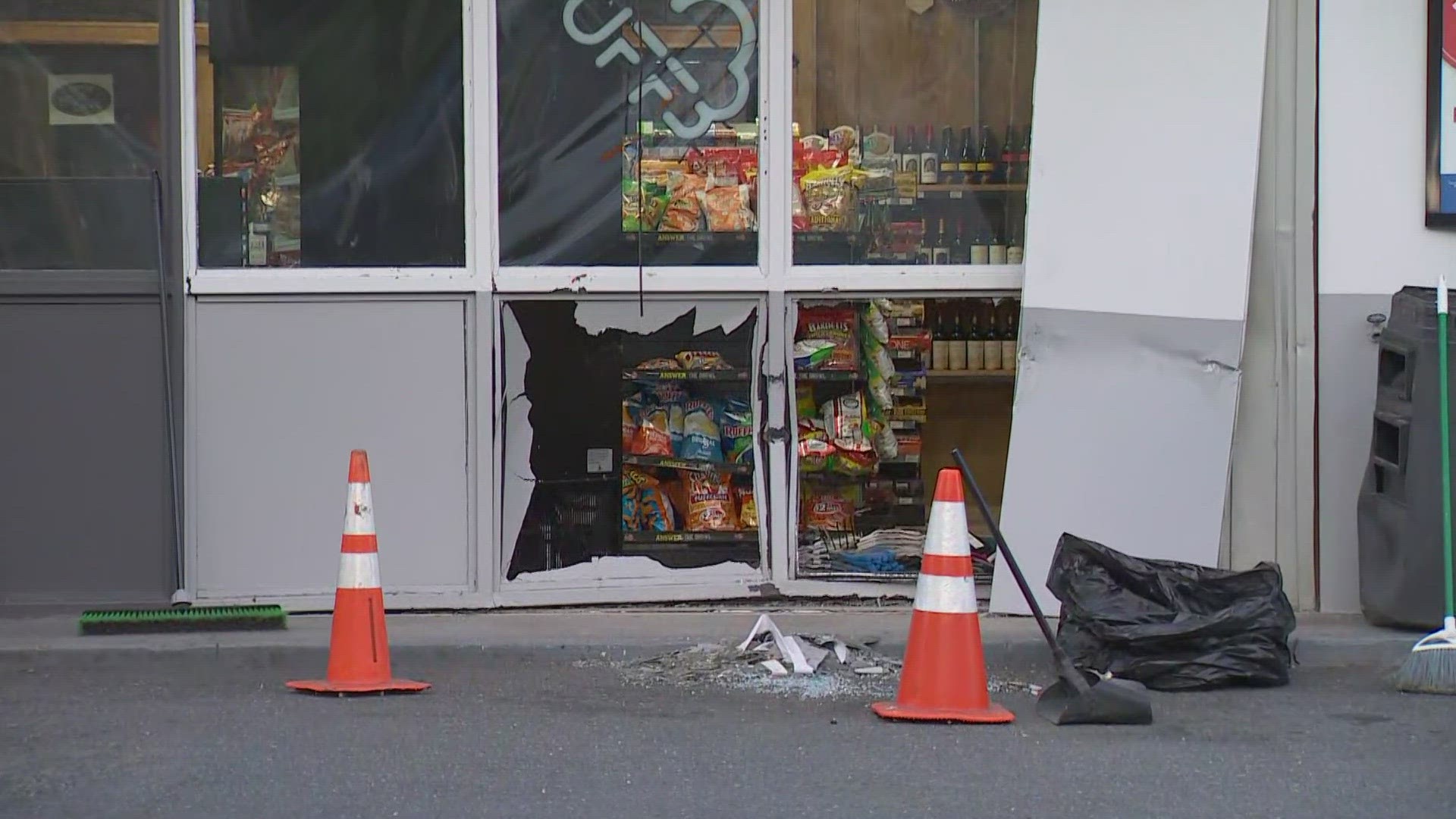 Police believe four men in a Dodge truck rammed two Chevron stations and a Subway in Bothell