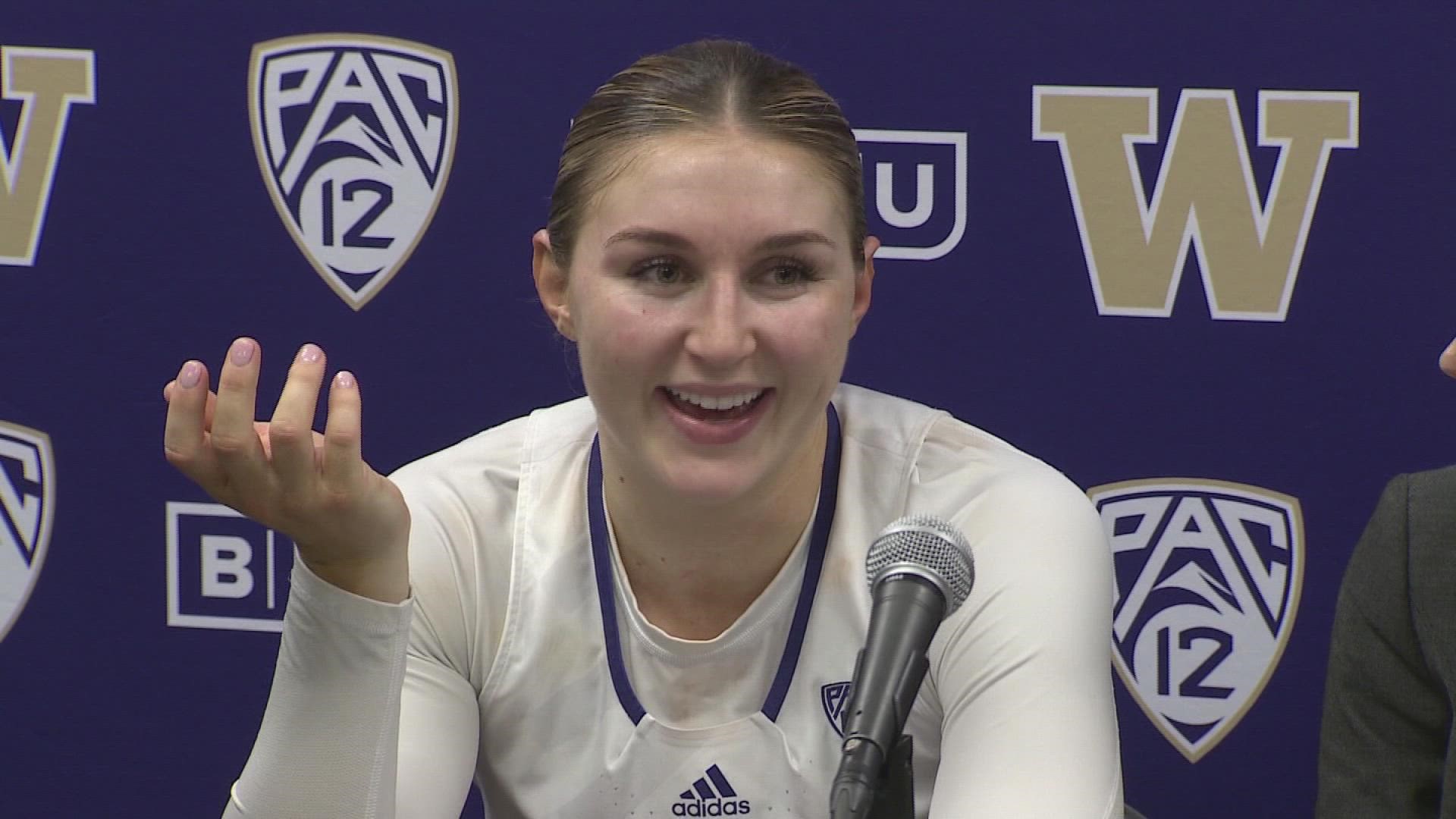 The Huskies hosted second ranked Stanford Sunday at Hec Ed Pavilion and upset them 72-67.  Haley Van Dyke and Dalayah Daniels talked about the big win.
