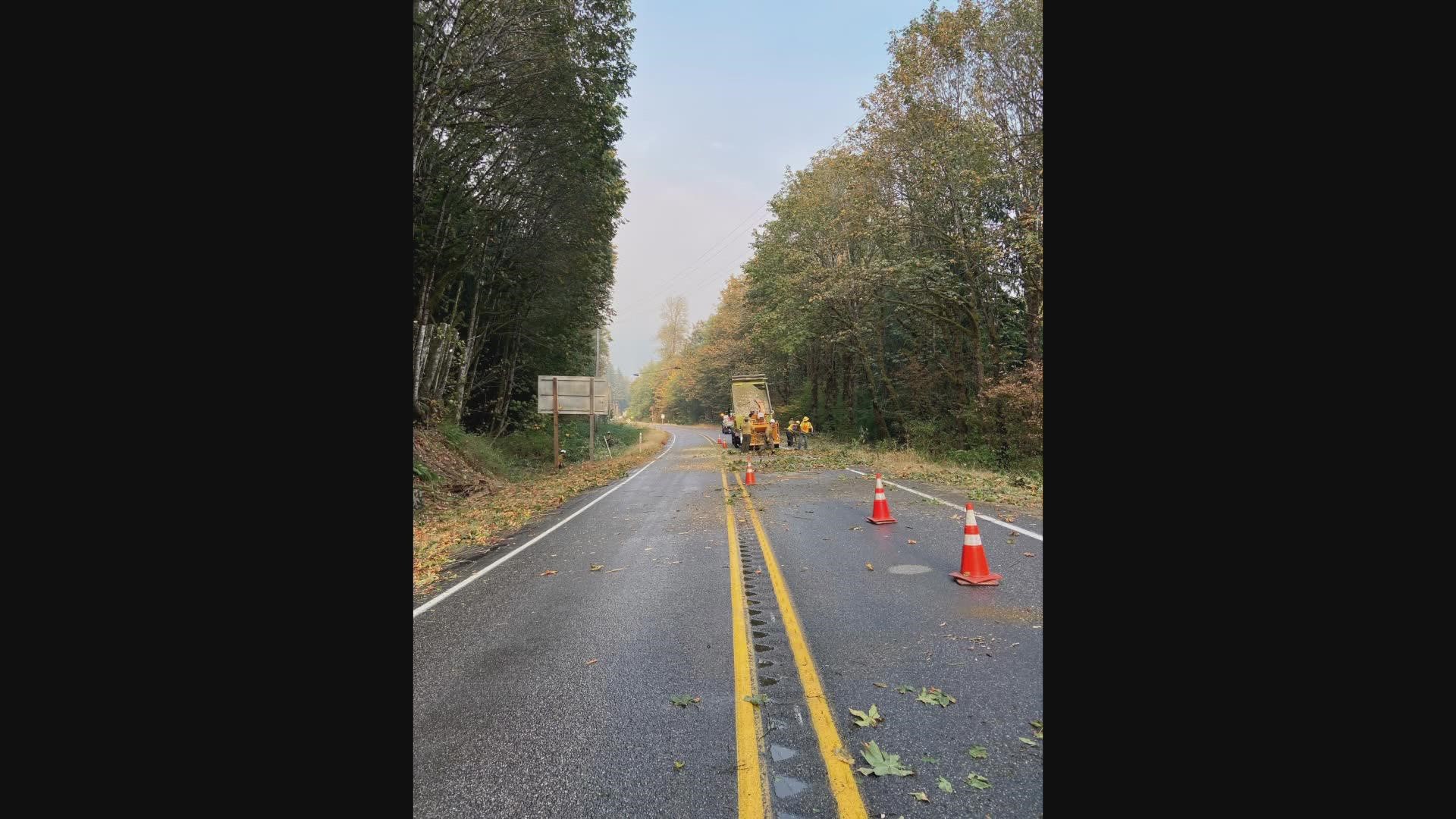 The four-mile stretch of US 2 was closed due to crews removing trees along the highway. That section has reopened at a reduced speed limit.