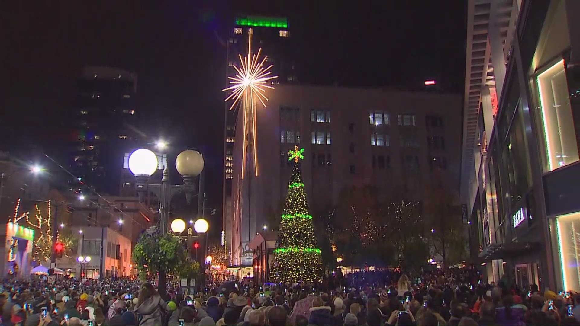 The Macy's Star lights up the day after Thanksgiving, kicking off the holiday season in downtown Seattle.