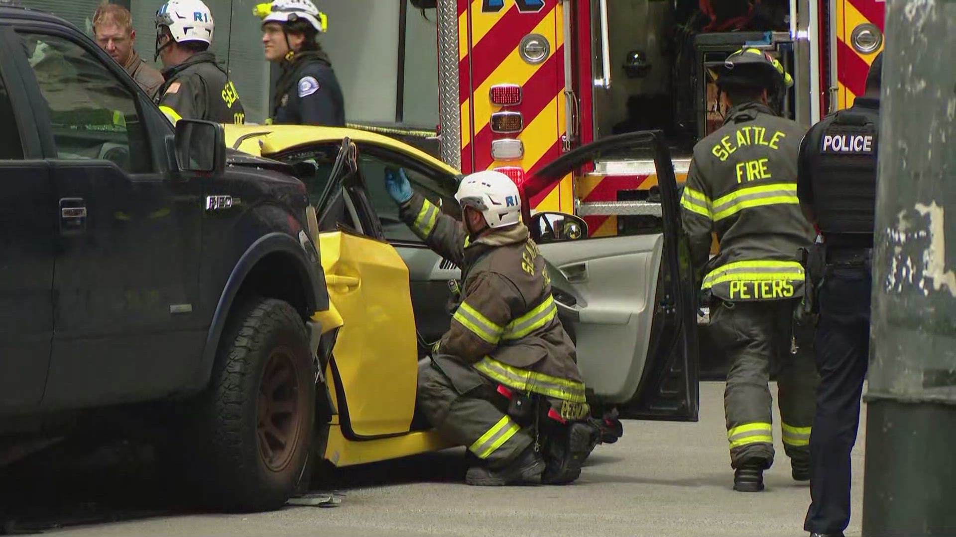 The Seattle Fire Department responded to a crash near 4th Avenue South and South Washinton Street on May 23, 2024.